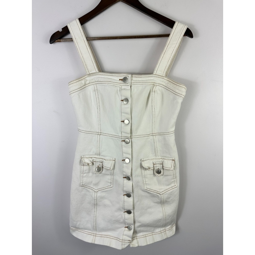 Le Lis Off White Denim Mini Dress Women Small Sleeveless Button Up Boho Festival